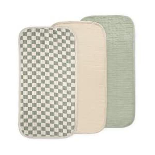 mushie Water Repellent Changing Pad Liners | Cotton (Olive Check Combo) | 3 Pack, Water repellent, Machine washable, Fits in diaper bag