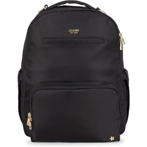 JuJuBe New Classic Diaper Bag Backpack with Portable Changing Pad, Stroller Straps, Large Travel Backpack for Boy or Girl, Carrying Baby Bottles, Wipes, Diapers, Pacifiers, Black, Mothers Day GIft