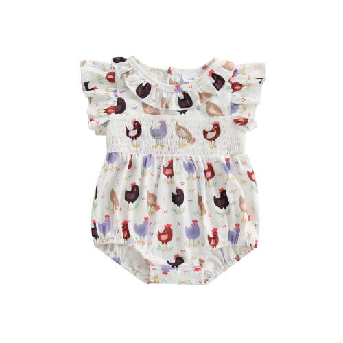 Suealasg Baby Girl Chick Romper Smocked Round Neck Flying Sleeve Ruffle Bodysuit Cute Summer Clothes