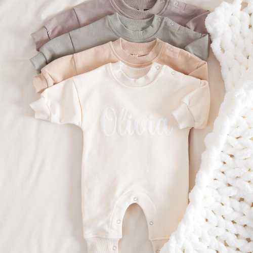 Custom Puff Name Baby Sweatshirt Bodysuit, Personalized Bubble Romper, Baby Shower Gift, Minimalist Baby Birthday, Baby Christmas Gift