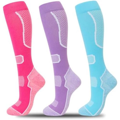 fenglaoda 3 Pairs Compression Socks for Women & Men Knee High Nurse Pregnant Cute Medical Running Travel Athletic