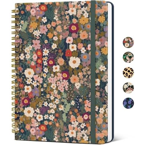 Taja Pretty Spiral Journal for Women, Lined Hardcover Notebook, 6" x 8"