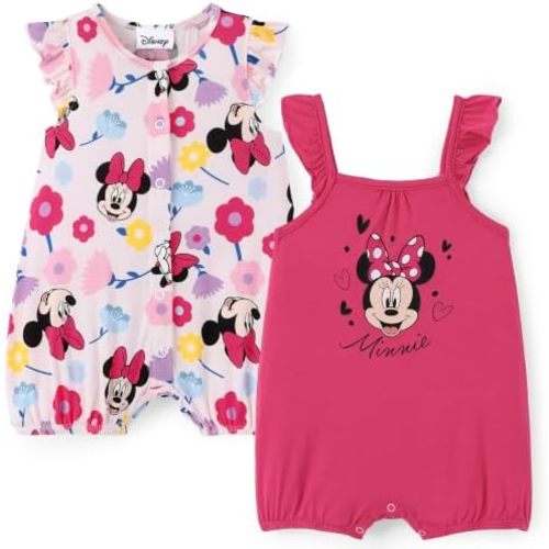 Disney Baby Girls Viscose Made from Bamboo 2 Packs Breathable Bodysuit with Ruffle Sleeves Romper Newborn to Infant