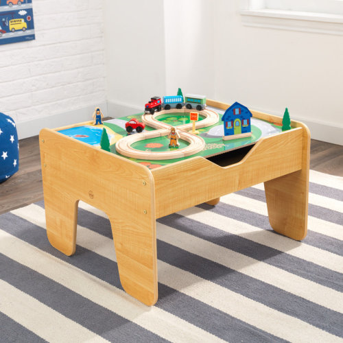 2-in-1 Wooden Activity Table with Board, Train Set and 195 Bricks | Wayfair