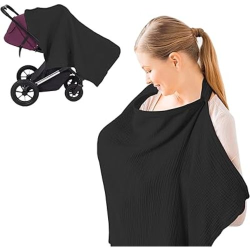 Breastfeeding Nursing Cover, 100% Cotton Nursing Scarf cover Mother Nursing Apron, (black)