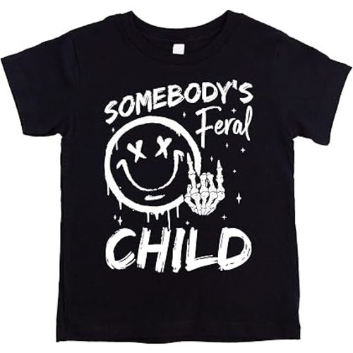 Funny Somebody's Feral Child Shirt for Boys and Girls Vintage Retro Punk Rock Tee for Kids