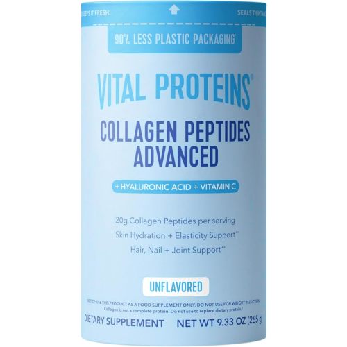 Vital Proteins Collagen Peptides Powder Advanced with Hyaluronic Acid & Vitamin C, Collagen Supplements, Unflavored, 12 Servings
