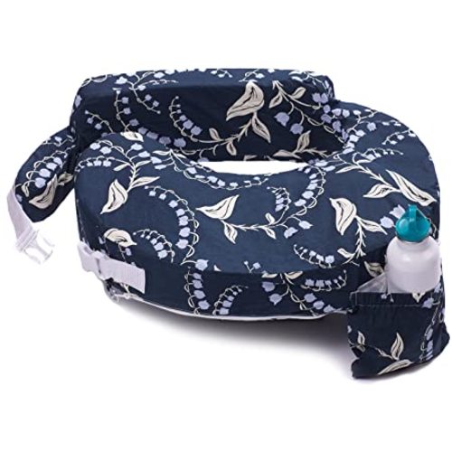 My Brest Friend Original Nursing Pillow Enhanced Ergonomics Essential Breastfeeding Pillow Support For Mom & Baby W/ Convenient Side Pocket, Double Straps & Slipcover, Navy Bluebells