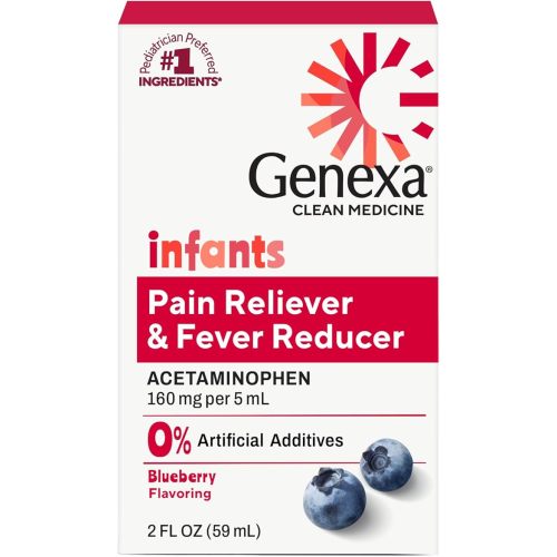 Genexa Infants' Clean Acetaminophen | Pediatrician Preferred Ingredients | Pain Reliever & Fever Reducer for Babies| Dye Free, 0% Artificial Additives | Delicious Organic Blueberry Flavor, 2 fl oz
