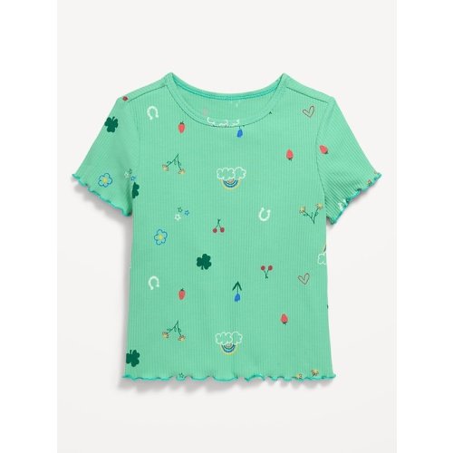 Printed Short-Sleeve Lettuce-Edge T-Shirt for Toddler Girls