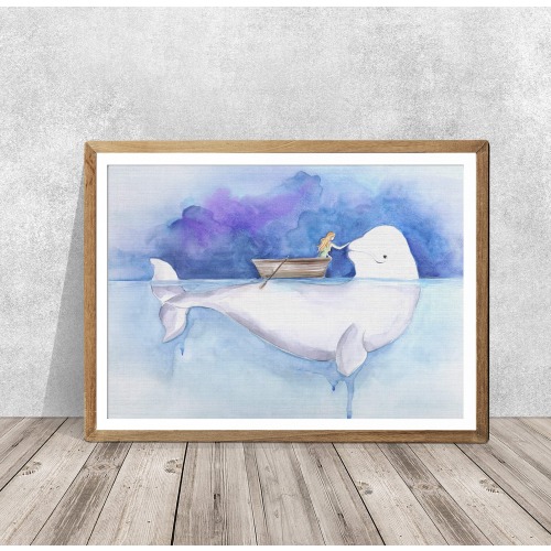 Beluga Whale Watercolor Painting: Signed Art Print, Nursery Decor, 11x14