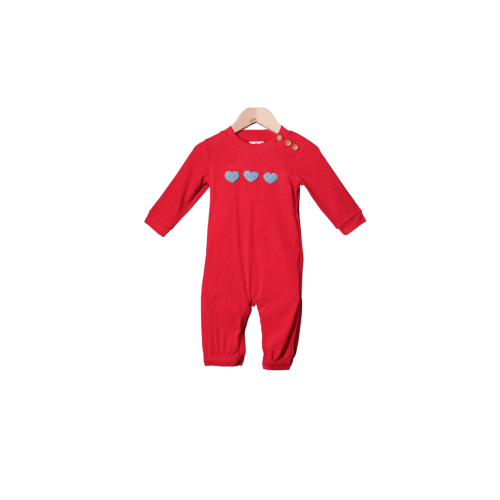 French Knot Heart Red Cardigan Romper