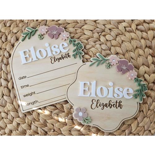 Floral Baby Name Announcement Sign | Wildflower Birth Stat Plaque