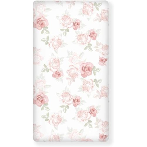 Pink Roses Fitted Crib Sheet for Boys Girls 28"x52"