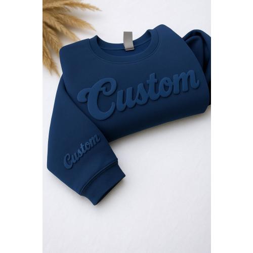 Custom Puff Embossed Sweatshirt - Personalized Raised Text Hoodie, Trendy 3D Lettering, Custom Name Gift, Unique Cozy Pullover