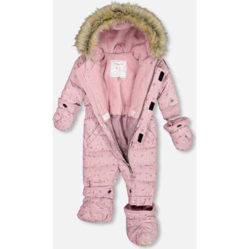 Baby Mini Flowers Print Hooded One-Piece Snowsuit, Rose - Deux par Deux | Maisonette