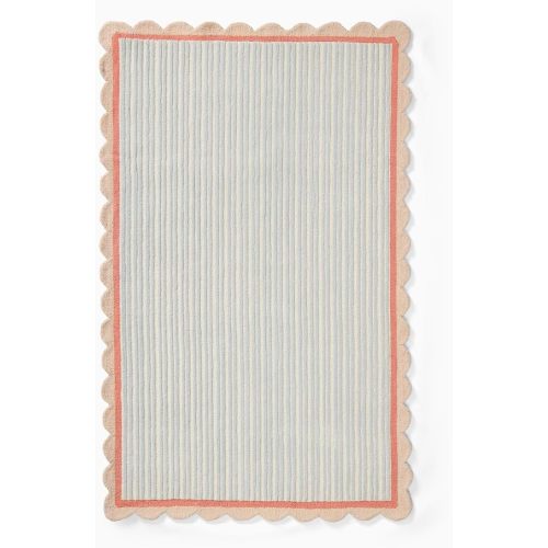 Allen Home Stripe Scallop Area Rug – 6’ x 9' – Handmade Wool Area Rugs – Multi – Anti-Skid Rugs for Living Room, Bedroom – Carpets with Non-Slip Natural Backing with 100% Cotton