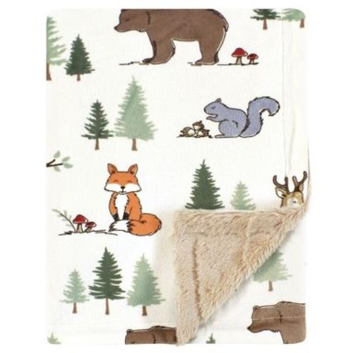 Hudson Baby Infant Boys Plush Blanket with Furry Binding and Back, Forest Animals, One Size
