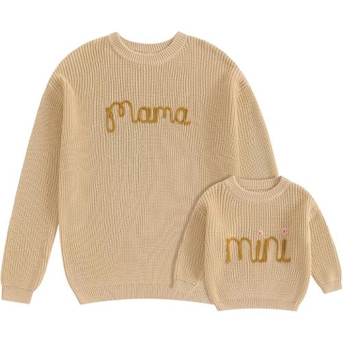 Mommy and Me Matching Outfits Mama and Mini Long Sleeve Crewneck Sweater Pullover Tops Mother Baby Matching Clothes