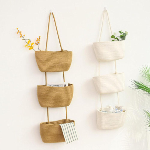 East Urban Home Wall Hanging Cotton Baskets - 3 Tier Decorative Baskets For Wall, Nursery, Bathroom | Wayfair