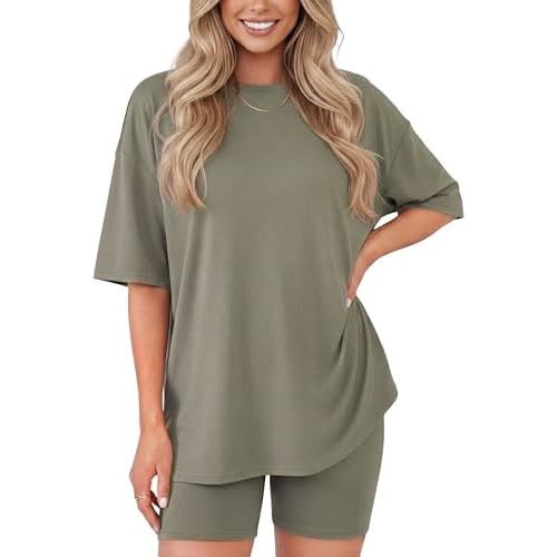 ZOOSIXX 2 Piece Sets for Women Summer - Oversized T-Shirt and Biker Shorts Lounge Sets Matching Outfit for Travel Casual