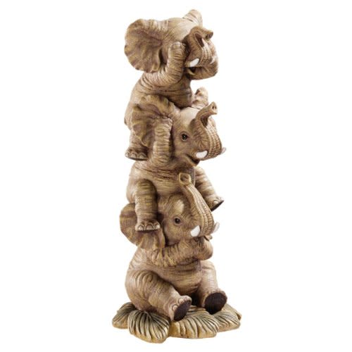 Design Toscano Hear-No, See-No, Speak-No Evil Stacked Elephants Collectible Statue, 10 Inch, Set of Two, Cast Stone Resin, Full Color