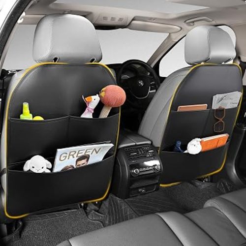 2Pack Seat Back Protectors for Kids, Car Kick Mats for Front Seats, Black