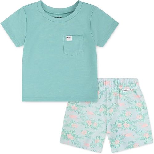 Hurley Baby and Toddler Boys' Soft Basic Cloud Slub T-Shirt and Shorts 2-Piece Outfit Set 6-9m