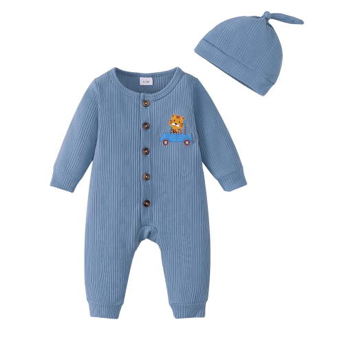 KIMI BEAR Preemie Baby Boy Romper Winter Clothes Shower Gift Long Sleeves Jumpsuit Tiger One-piece Overalls with Hat 2pcs Bodysuit Clothing Blue