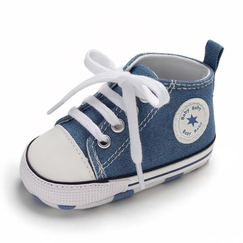 Unisex Baby Boys Girls Shoes, Newborn Infant Non-Slip Canvas Denim High Top Sneakers, Toddler First Walkers Shoes