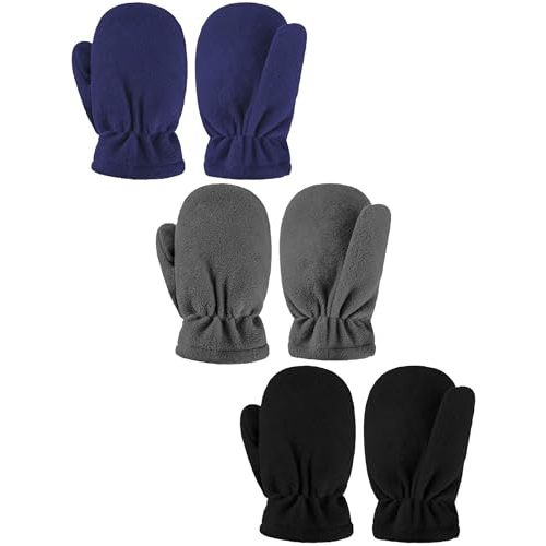 3 Pairs Kids Fleece Mittens Toddler Winter Warm Gloves Windproof Snow Ski Gloves for Boys and Girls Outdoor Activities