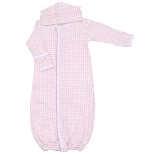 PINK MINI CHECK CONVERTER GOWN & HAT SET