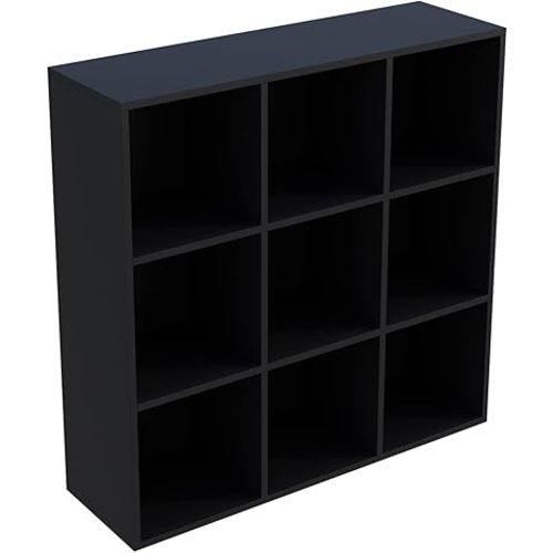 9-Cube Storage Shelf Bookcase - Wooden 3-Tier Free Standing Open Bookshelf for Home and Office, Organizer Cabinet in Black