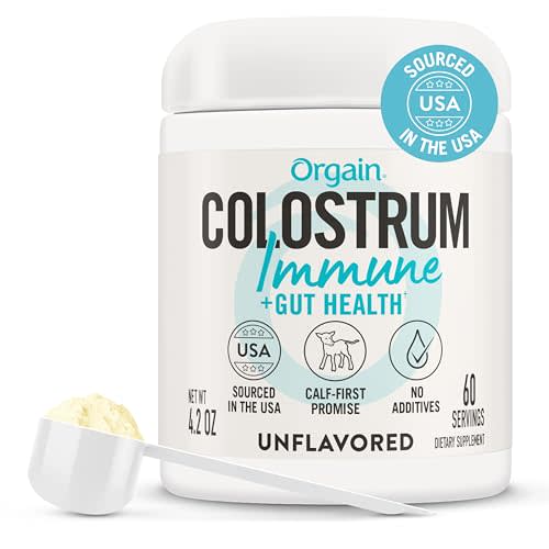 Orgain Colostrum Powder, Gut & Immune Support, Unflavored, 60 Servings | Bovine colostrum sourced in the US, calf first promise, iGen certified, dissolves easily, no additives, 60 servings, 4.2 oz