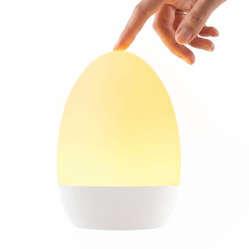FULNIX Egg Light for Nursery, Eye-Caring Touch Control Rechargeable Baby Night Light with 17 Color Modes, Dimmable Night Feeding Egg Light for New Parents & Kids Bedroom