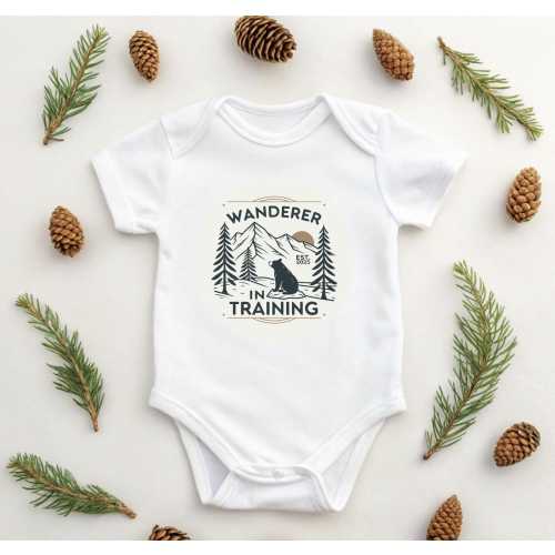 Wanderer in Training Baby Onesie: Nature-Inspired Newborn Gift
