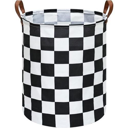 MAIZMZ Checkered Flag Canvas Storage Basket 63L Waterproof Laundry Hamper with Handles, Collapsible Racing Themed Organizer Bin for Boys Bedroom, Toys, Clothes, Gift Giving