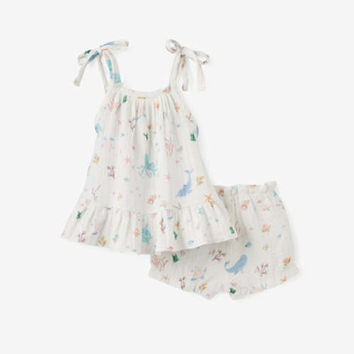 Ocean Adventure Organic Muslin Tie Top Set – Elegant Baby