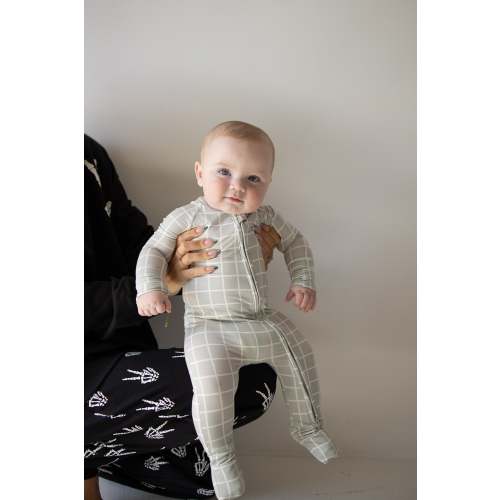 Bamboo Zip Pajamas | Foggy Grid
