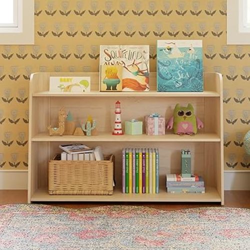 Babyletto Melo Montessori 3 Shelf Bookcase, GREENGUARD Gold Wood Bookshelf - Easy Assembly Book Case w/Wide Storage Shelves, Modern Wooden Book Shelf for Living Room, Bedroom, Office, Washed Natural