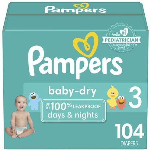 Pampers Baby Dry Ultra Cushiony Diapers, Up to 100% Leakproof, Disposable Size 3 (13-26 lbs)