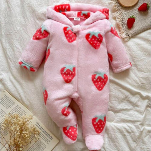 Vintaside Kids Newborn Simple Stylish Cute Polka Dot Long Sleeve Hooded Fleece Romper Pajamas Fall Winter | SHEIN USA