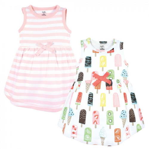 Touched by Nature Baby and Toddler Girl Organic Cotton Short-Sleeve and Long-Sleeve Dresses, Popsicle, 3-6 Months