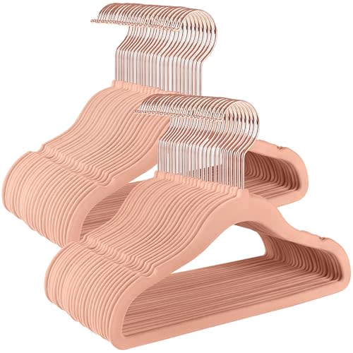 SONGMICS Baby Kids Hangers 50 Pack for Closet, 11.8 x 8.1 Inches, Rose Gold 360° Swivel Hooks, Space-Saving Clothes Velvet Hangers for Nursery, Non-Slip, Jelly Pink UCRF027P01