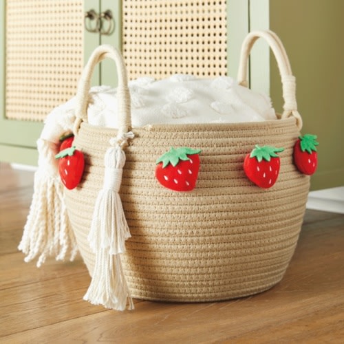 Strawberries-Embellished Rope Basket