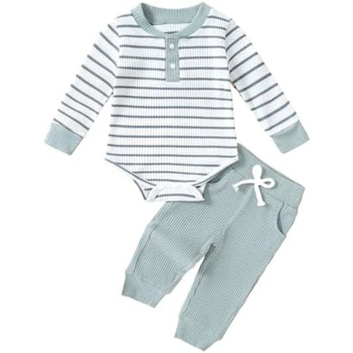 Newborn Baby Boy Clothes Ribbed Knit Long Sleeve Romper and Pants Set Fall Winter Baby Boy Outfits
