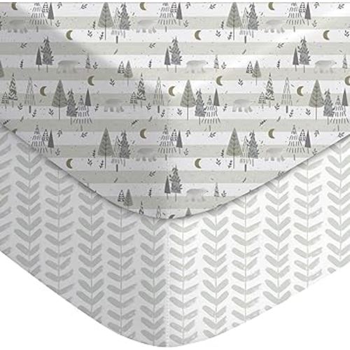 Yoofoss Baby Crib Sheets 2 Pack for Boys and Girls - 52x28 Fitted Crib Sheet Neutral Fits for Standard Crib and Toddler Mattress, Ultra Soft Breathable Microfiber Forest Bear