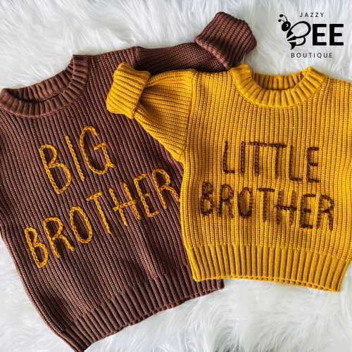 Personalized Hand Embroidered Big Brother/Little Brother sibling sweater, Custom hand embroidered baby announcement sweater for siblings