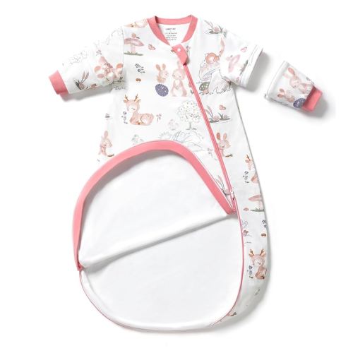 Baby Sleep Sack 6-12 Months, Cotton Long Sleeve Sleep Sack, 1.0 Tog Lightweight Transitional Swaddle with Temperature Strips, 2-Way Zipper Wearable Blankets for Toddler, Bunny