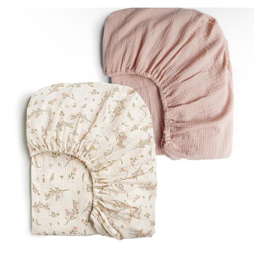Konssy Muslin Crib Sheets for Girl Boy, 2 PCS Soft and Breathable Cotton Baby Sheets for Standard Crib Mattress, 52"x 28" (Floral, Pink)